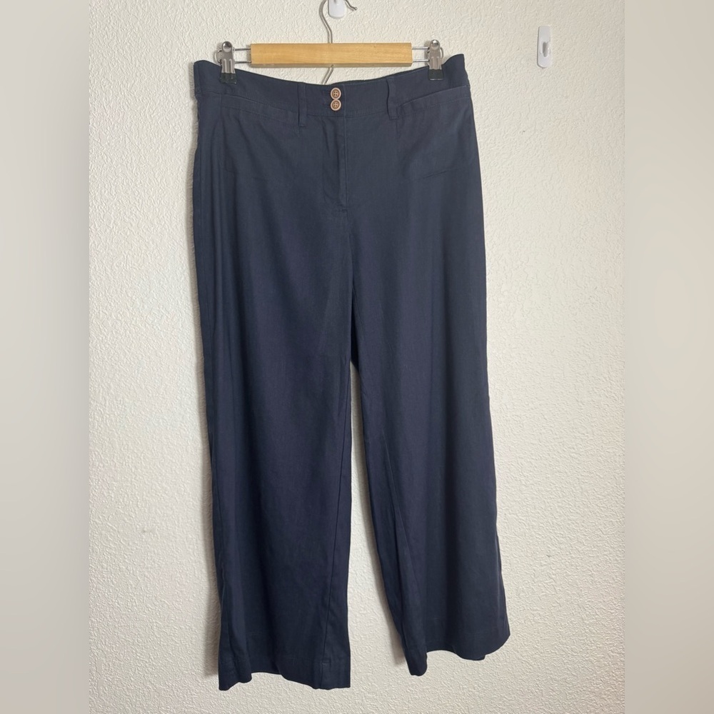 J Jill navy blue linen stretch wide leg pants trousers Small